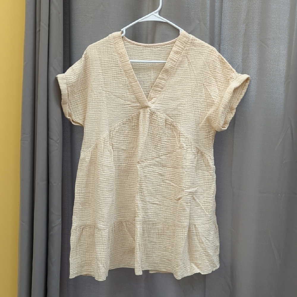 Cream Mini Dress with Cuffed Sleeves  Romper Dress